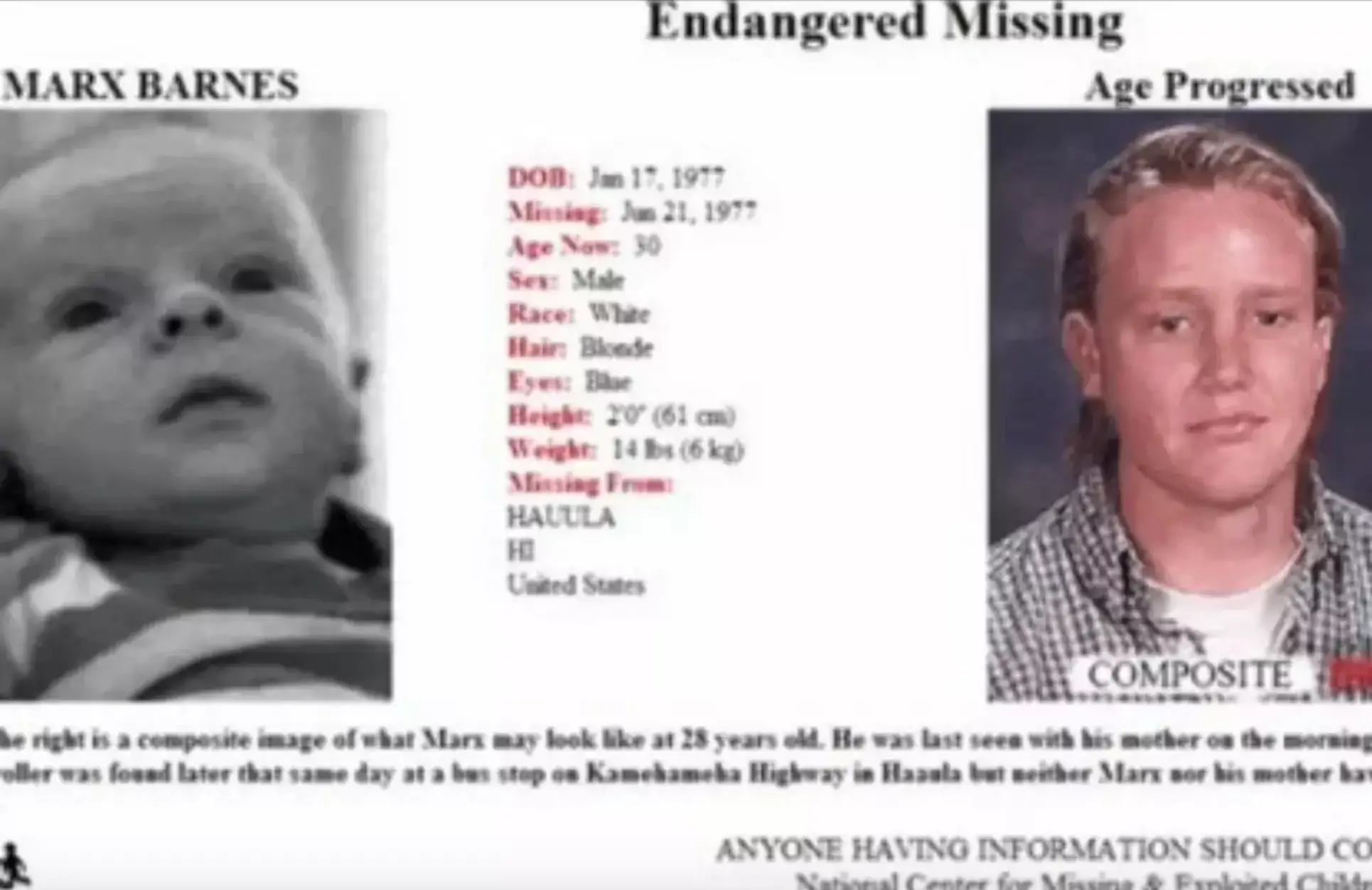 He later discovered that he was actually a missing person while doing some research into his past (MissingKids.com)
