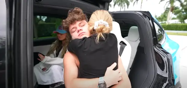 Doherty hugs his mum after the luckily non-fatal crash. (YouTube/jackdoherty)