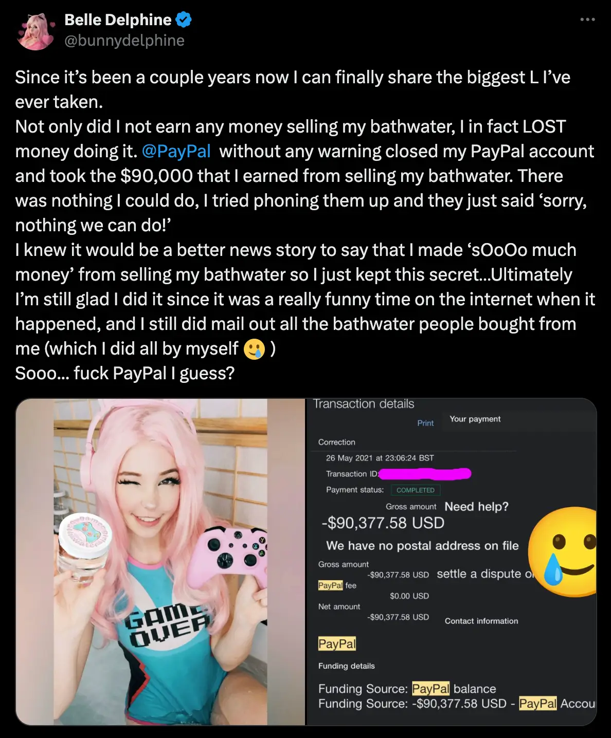 Belle Delphine claimed she actually lost money through the venture (X/@bunnydelphine)
