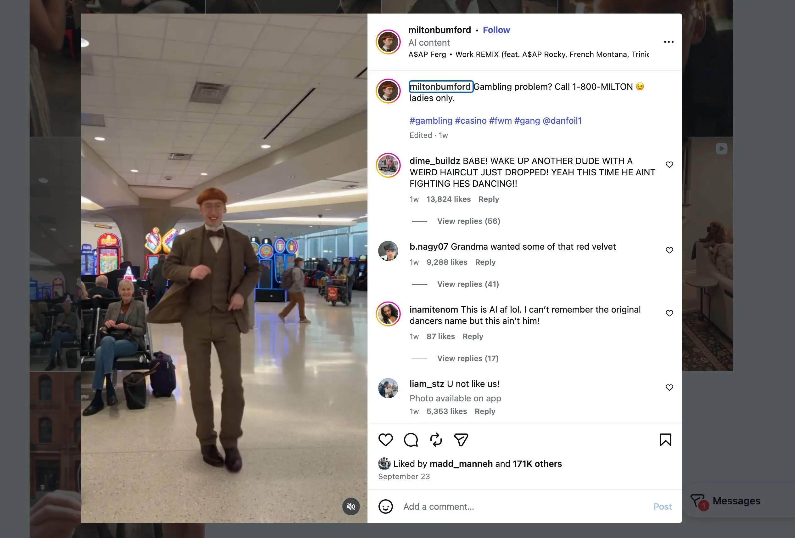 A growing number of these AI influencers are taking original content and inserting themselves into it (Instagram / Milton Bumford)