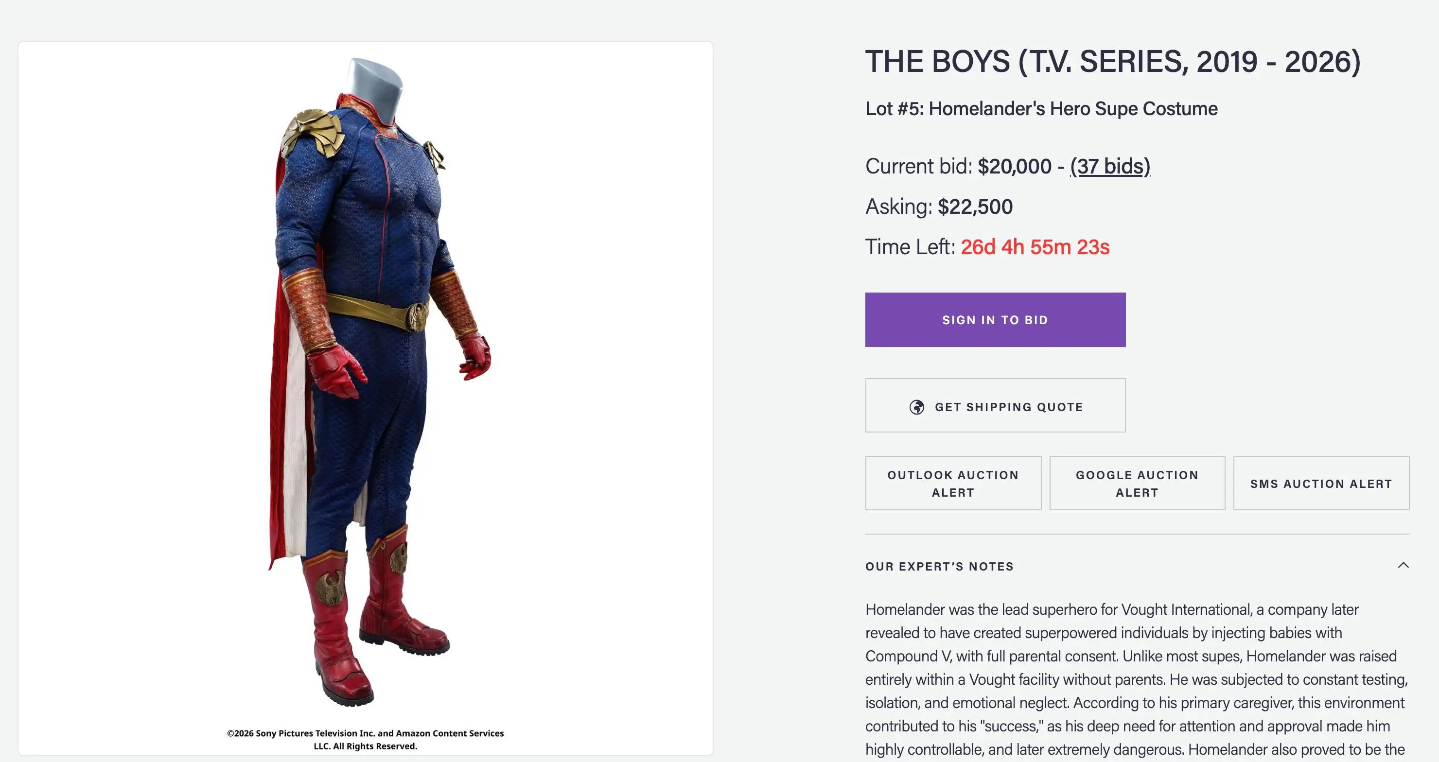 You can own a piece of history with your own Homelander suit (Prop Store Auction)
