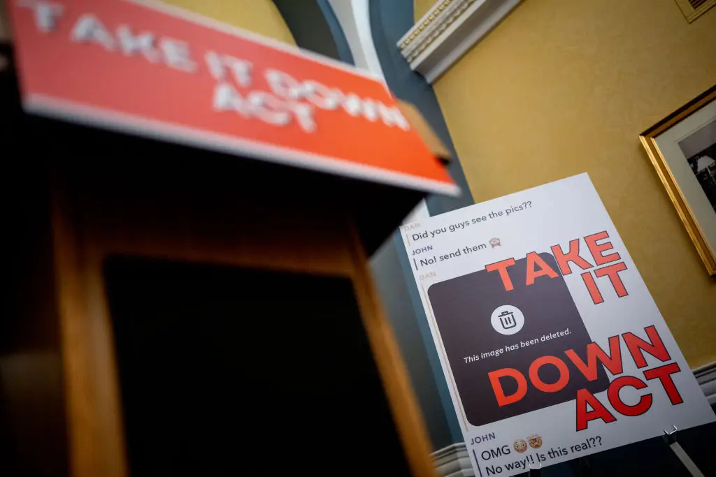 The Take It Down Act prohibits posting AI-generated intimate images of real individuals without consent (Andrew Harnik/Staff/Getty)