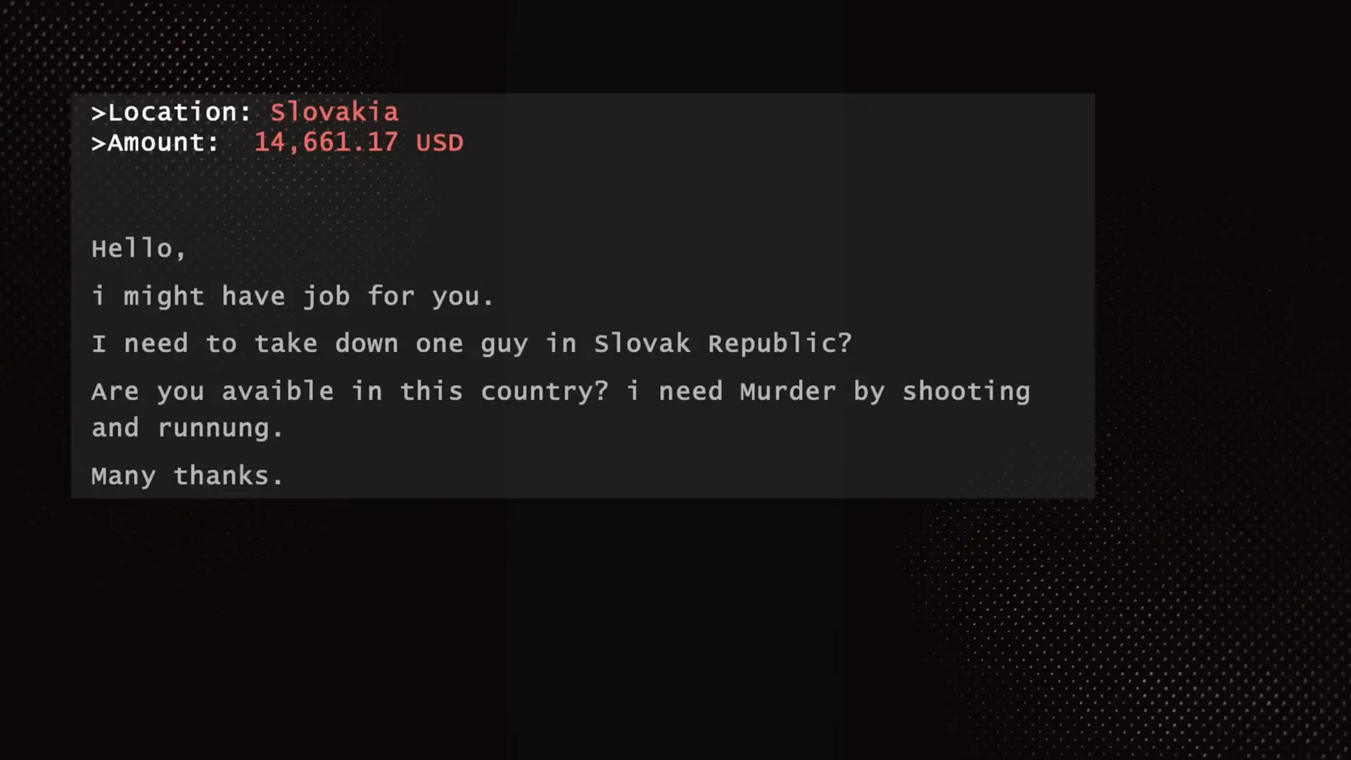 People were sending thousands of dollars to hitmen on the dark web so that they'd kill their targets (YouTube/TED/Carl Miller)