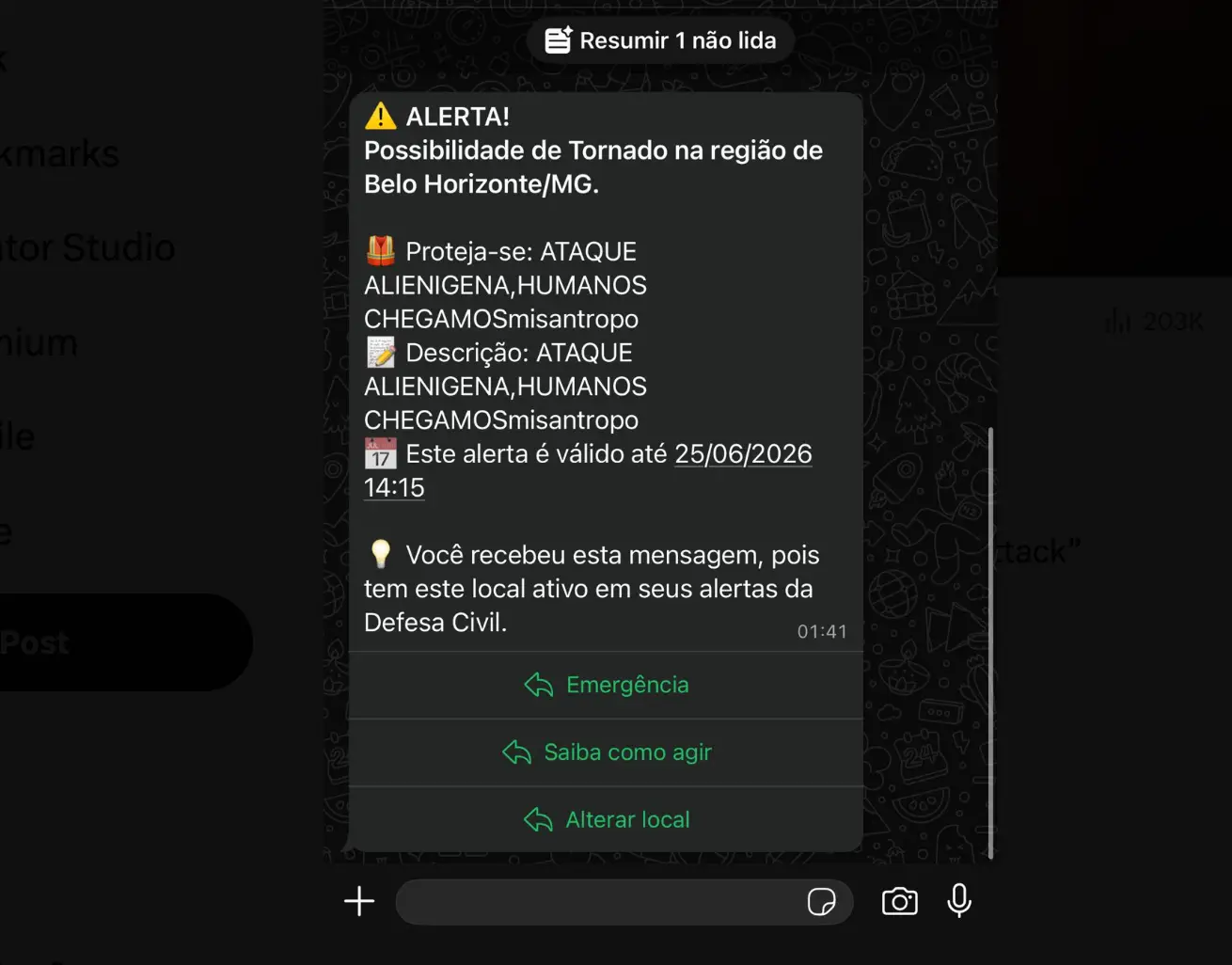 Millions of smartphones blasted an official 'alien invasion' warning in Brazil (@Vanessa22820272 / X)