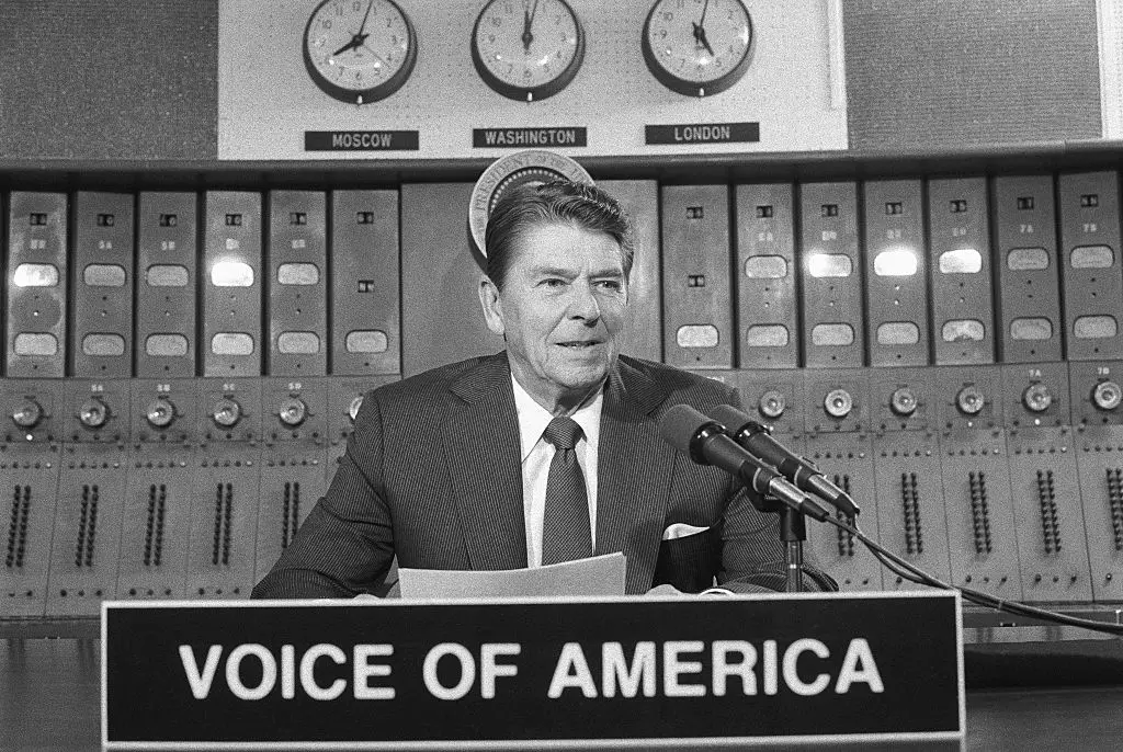 President Reagan probably wishes he wasn't the 'voice of America' in that particular moment (Getty Stock)