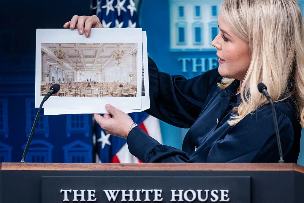 Karoline Leavitt criticises the claim of 'stairs that lead to nowhere' in the new White House ballroom (The Washington Post/Contributor/Getty)