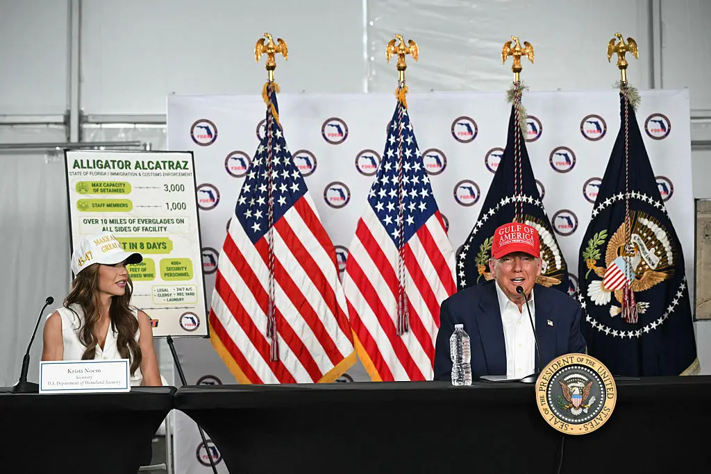 Kristi Noem has revealed that the government will seek to prosecute CNN for its alleged 'promotion' of IceBlock (Andrew Caballero-Reynolds/AFP via Getty Images)