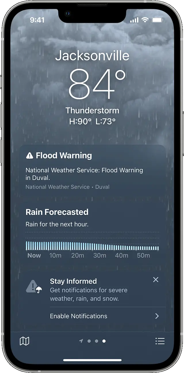 Your iPhone has the ability to warn you of storms in the next few hours (Apple)