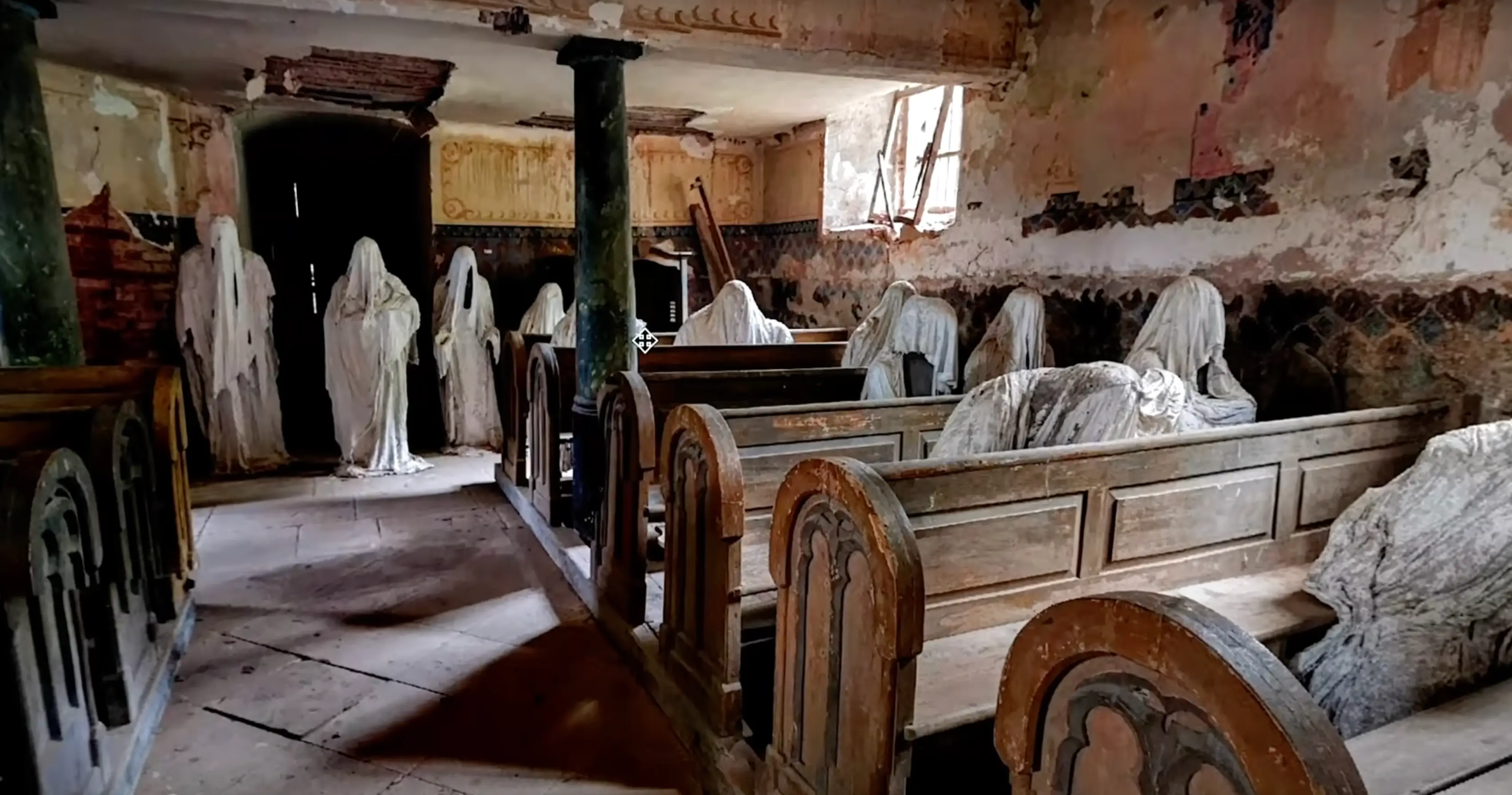 The spooky church looks like it's inhabited by ghosts (Google Earth)