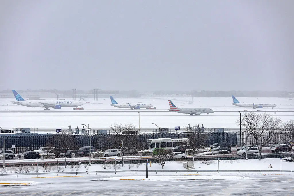 The extreme weather has prompted the FAA to issue ground delays, bringing major airports to a halt (Jim Vondruska/Getty Images)