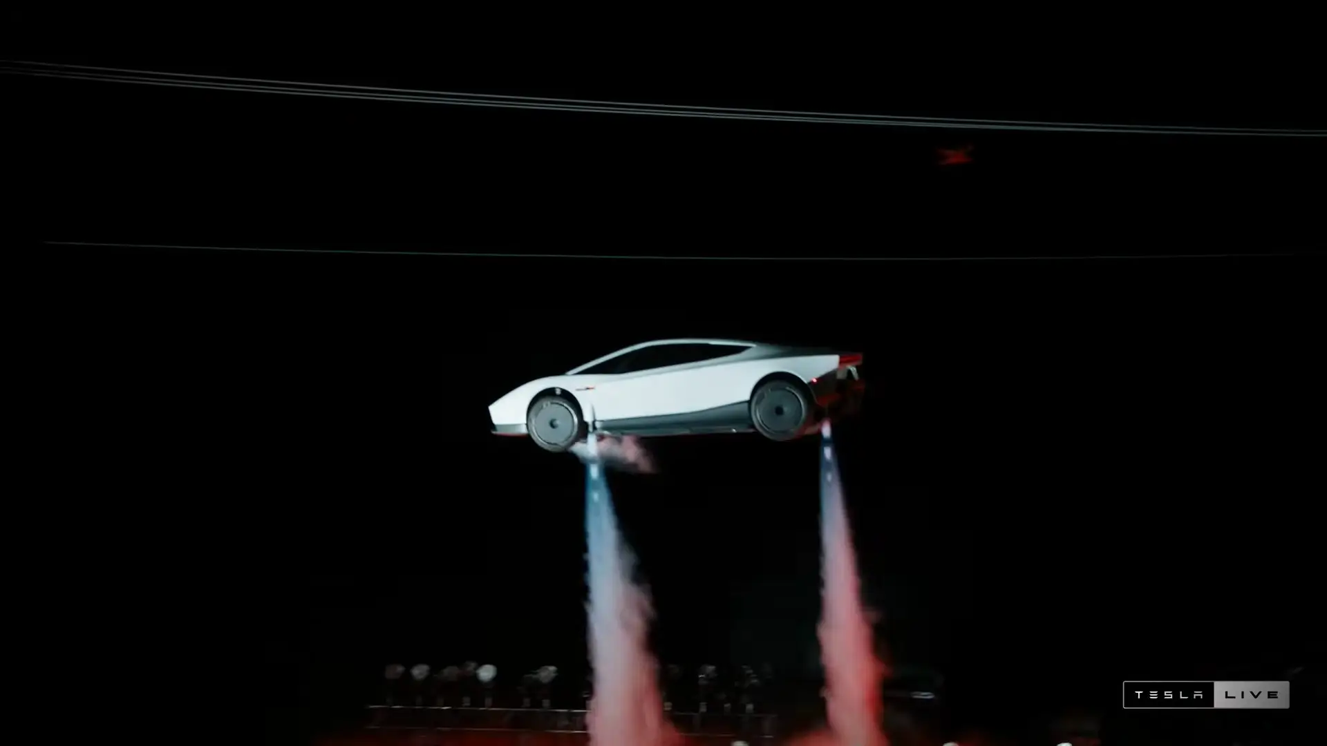 Tesla's latest livestream revealed a car capable of 'flying', which is does so through the release of pressurized gas (YouTube/Tesla)