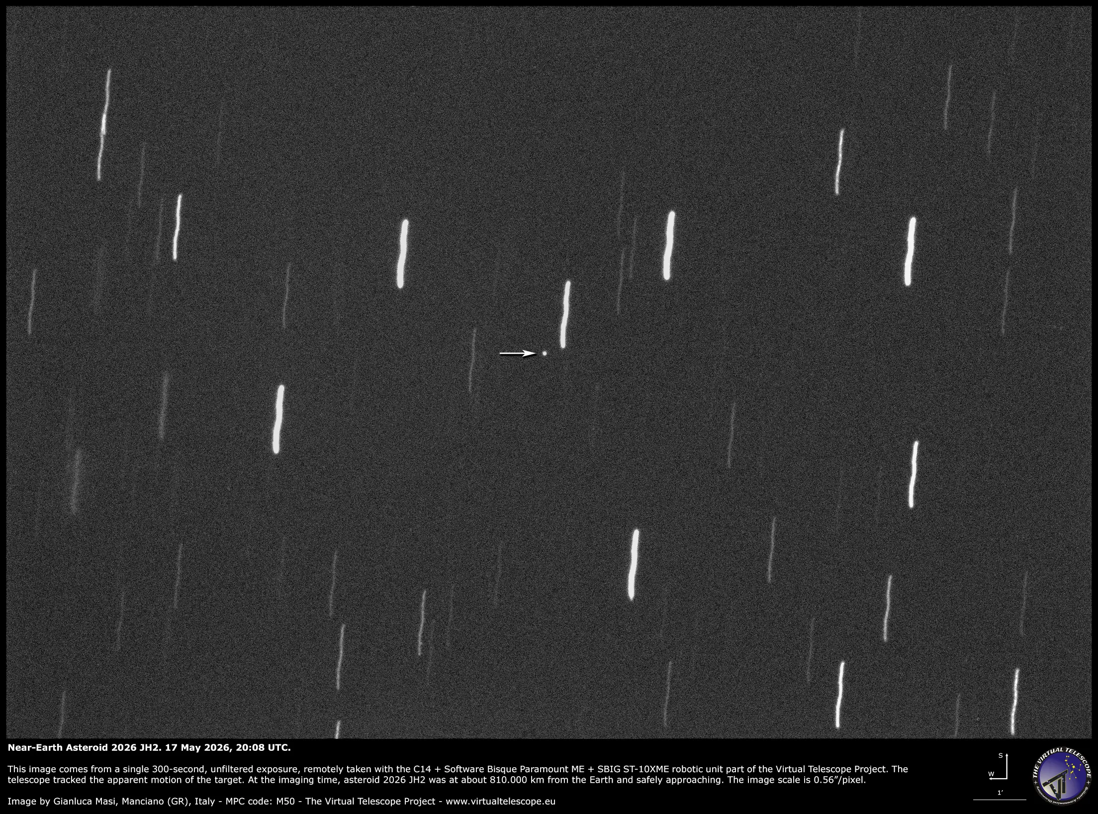2026 JH2 will be visible as little more than a tiny dot despite its close proximity to Earth (The Virtual Telescope Project)