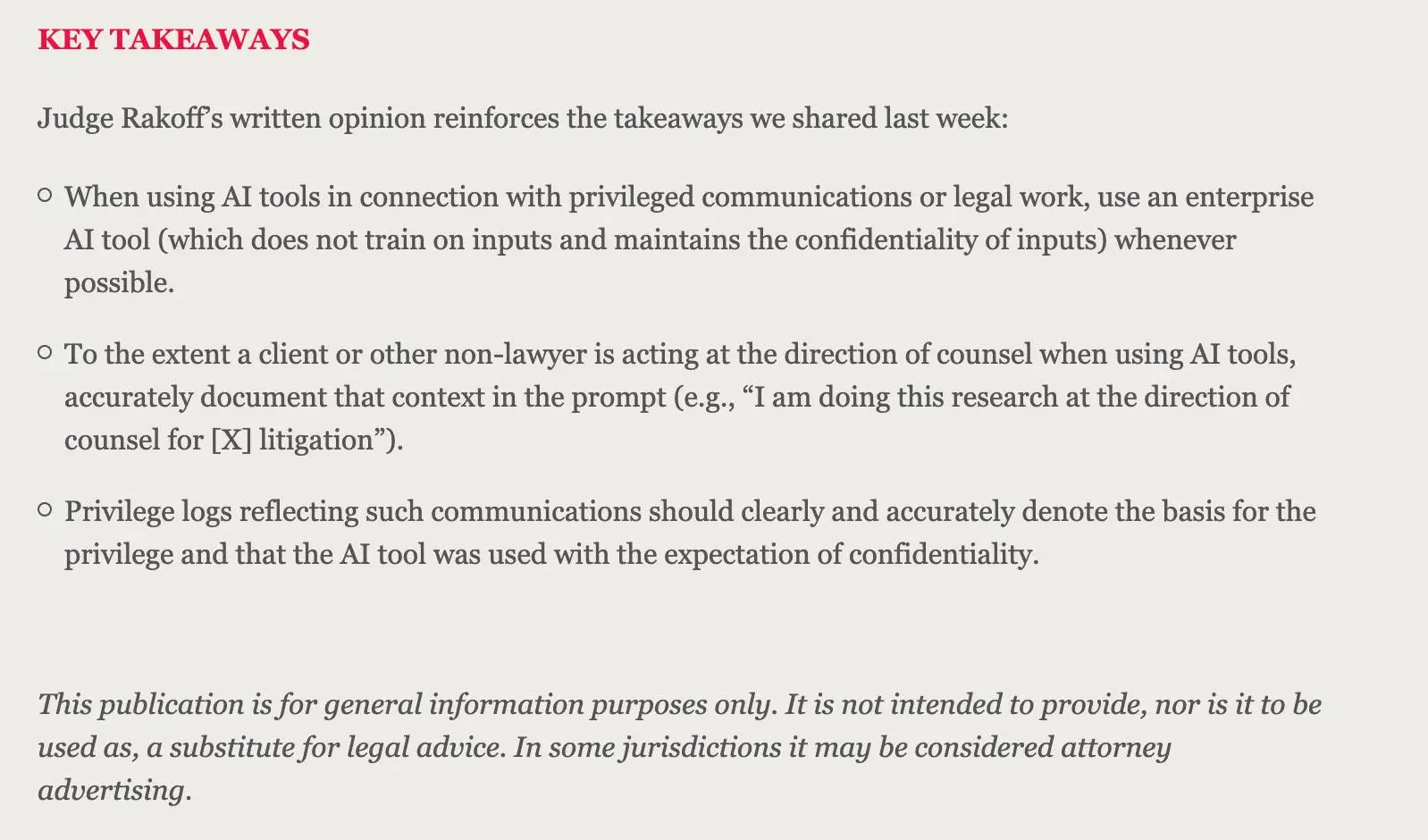 A growing number of firms are adding AI disclaimers to their sites (Debevoise & Plimpton)