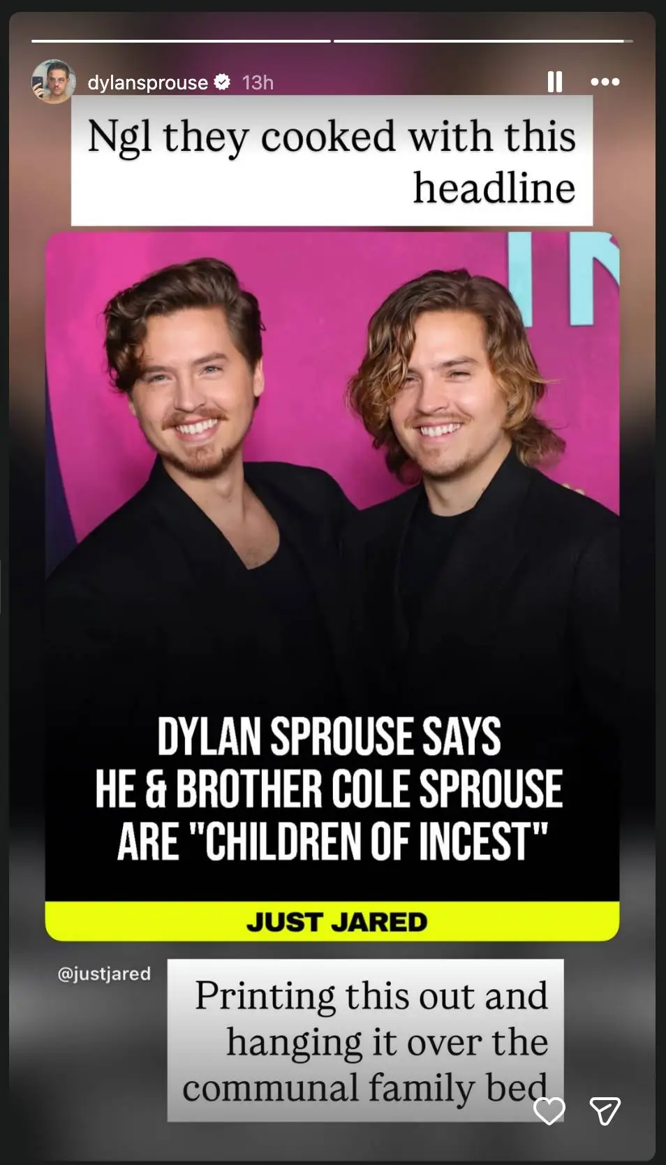 At least Sprouse can joke about the situation (Instagram / Dylan Sprouse)