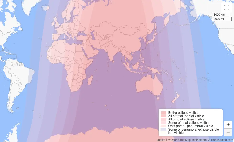 This map shows the areas that have the most visibility for the upcoming lunar eclipse (Time and Date)