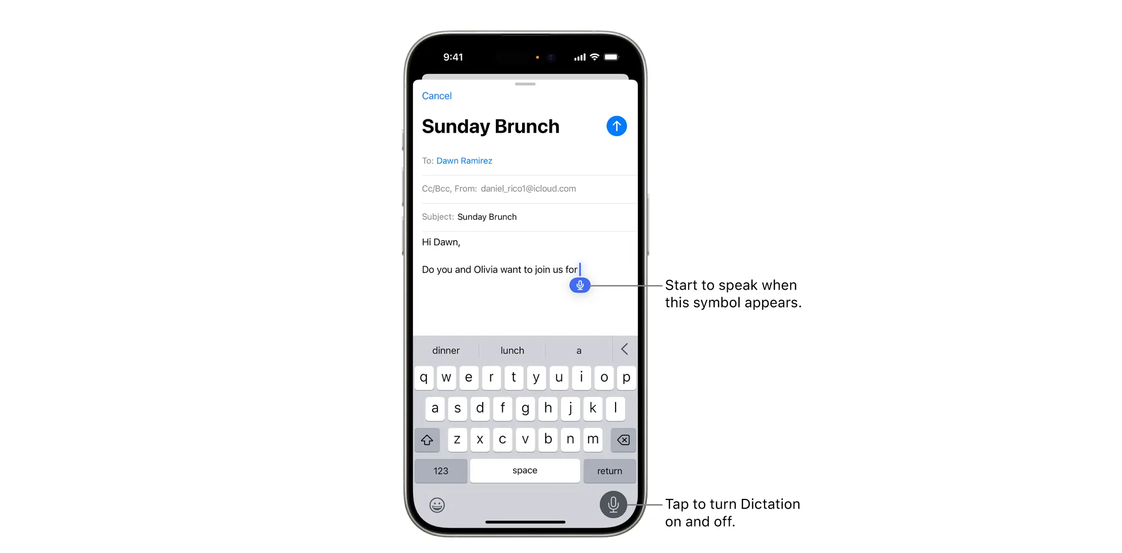 The feature allows you to dictate while the phone writes it out for you (Apple)