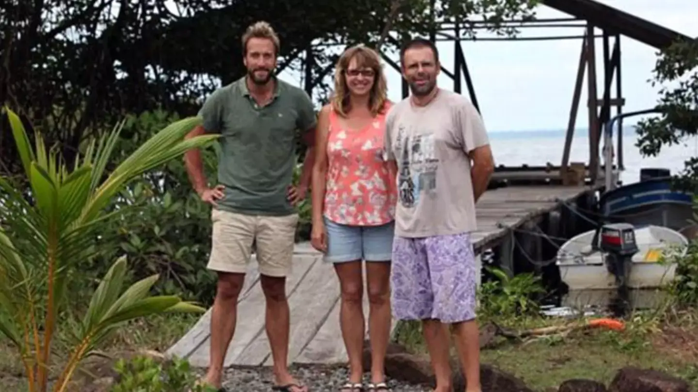 Vanessa (middle) and Ian (right) have traveled the world since selling their island (Channel 5)