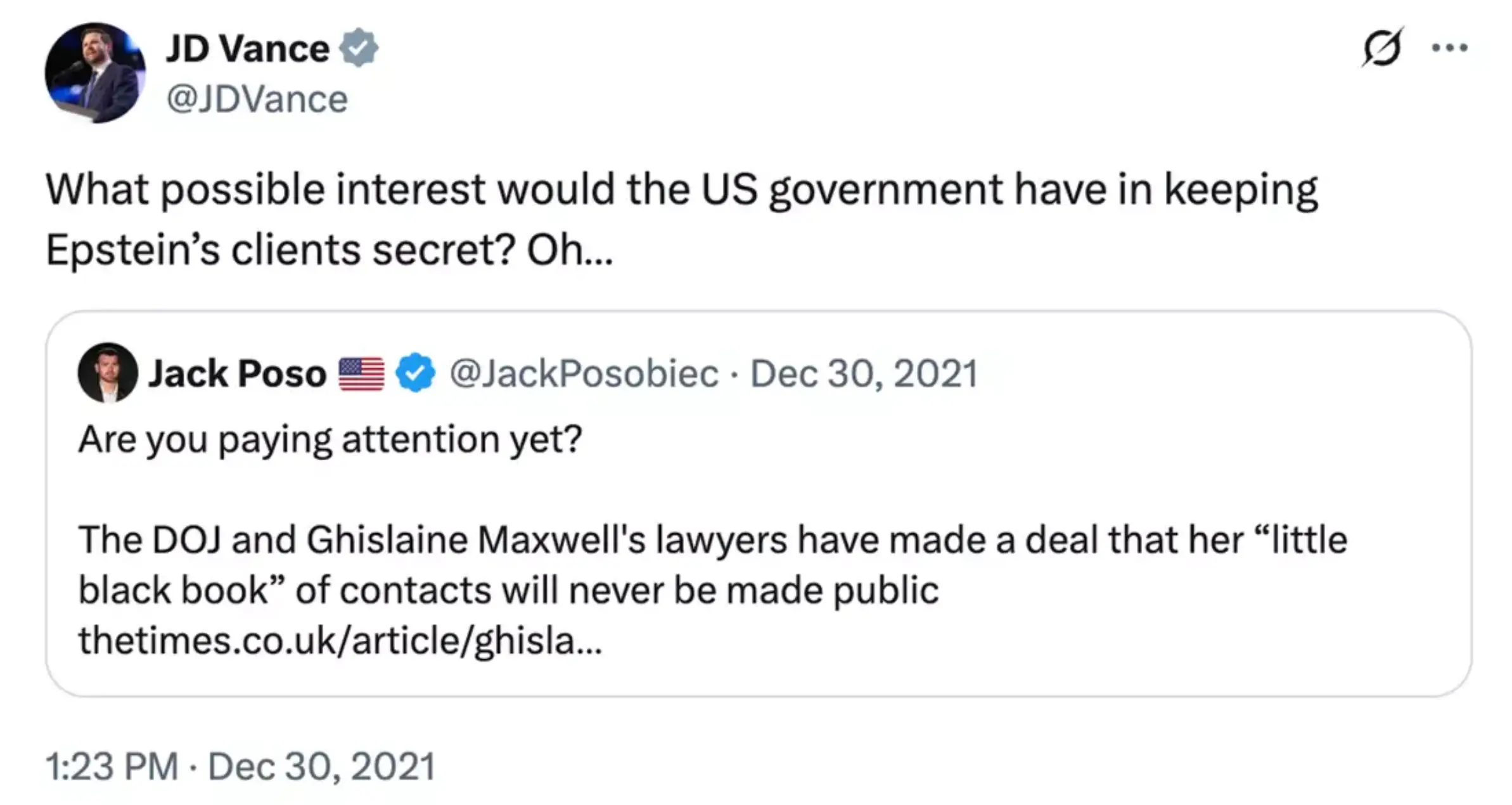 JD Vance suggested the former government was keeping secrets (X/@JDVance)