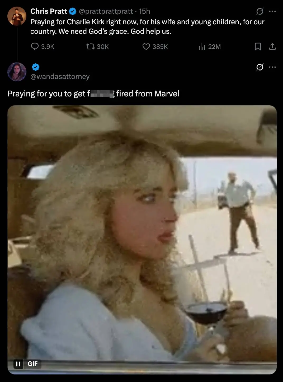 Numerous people called for Pratt to be fired from Marvel (X / @wandasattorney)