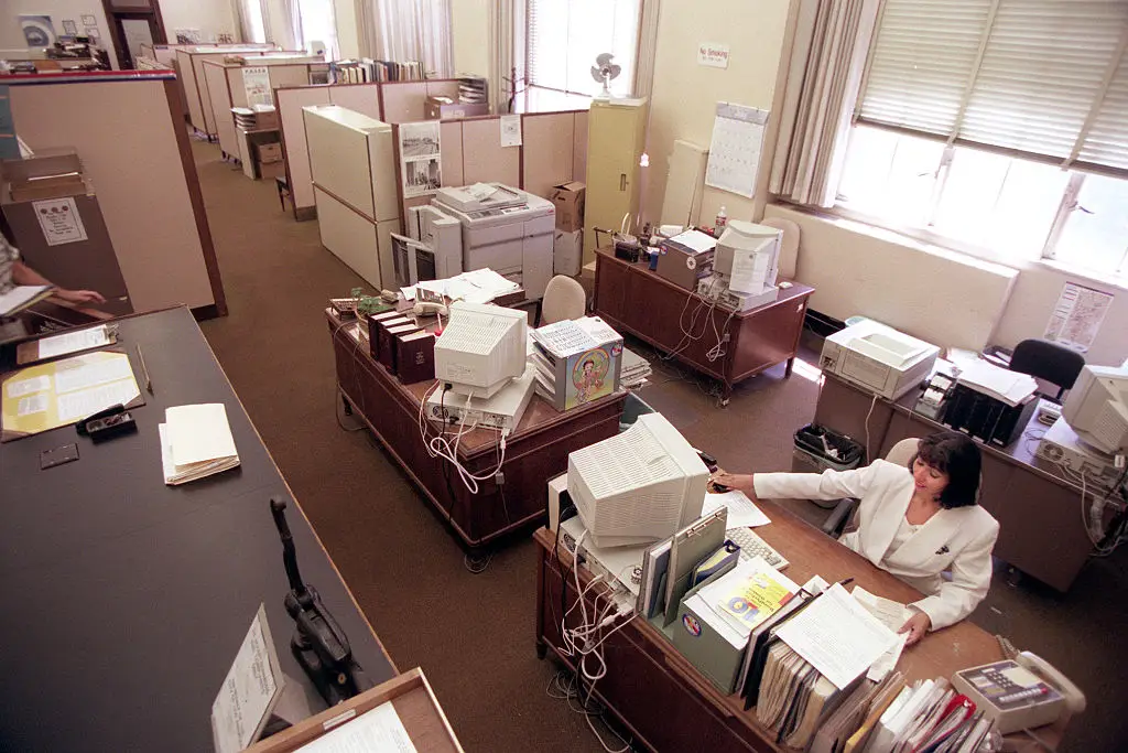 Office clerks and data entry jobs are among the most at-risk when it comes to AI takeovers (Bob Carey/Los Angeles Times via Getty Images)