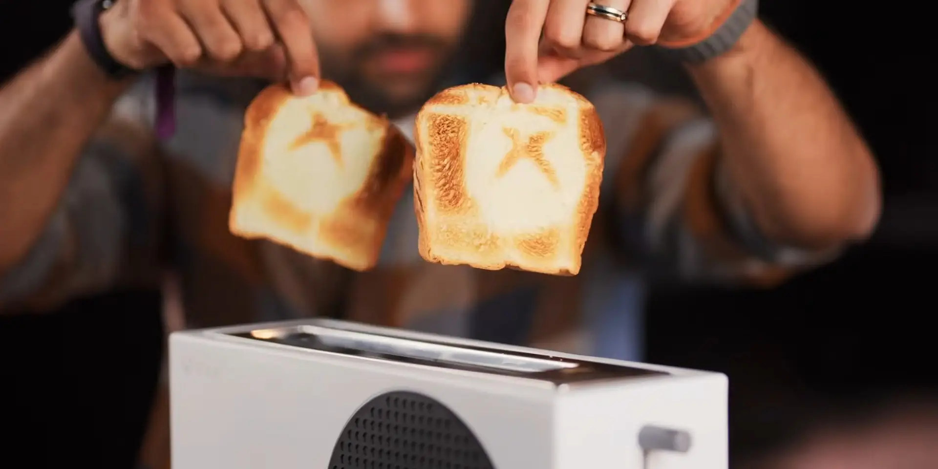 You can add an Xbox Series S shaped toaster to your kitchen, complete with the iconic logo on the bread (YouTube/Mrwhosetheboss/KSI)