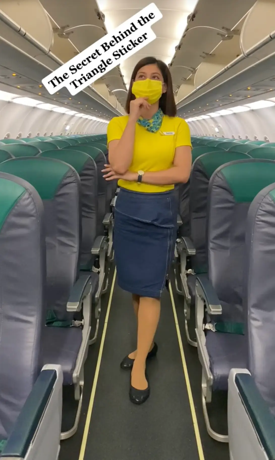 The flight attendant revealed why there is a black triangle over certain plane seats (TikTok/@_hennylim_)