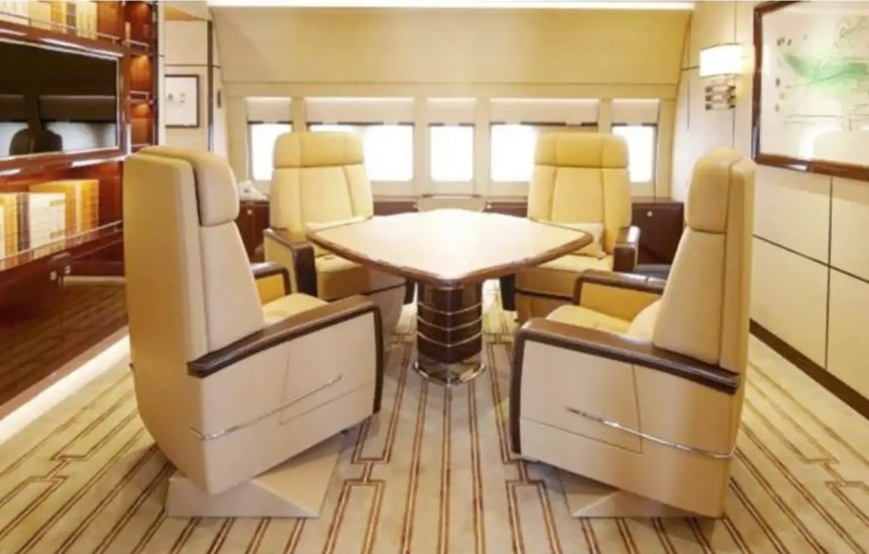 The jet's prestigious conference room with four recliner seats. (iNews/AMAC Aerospace)