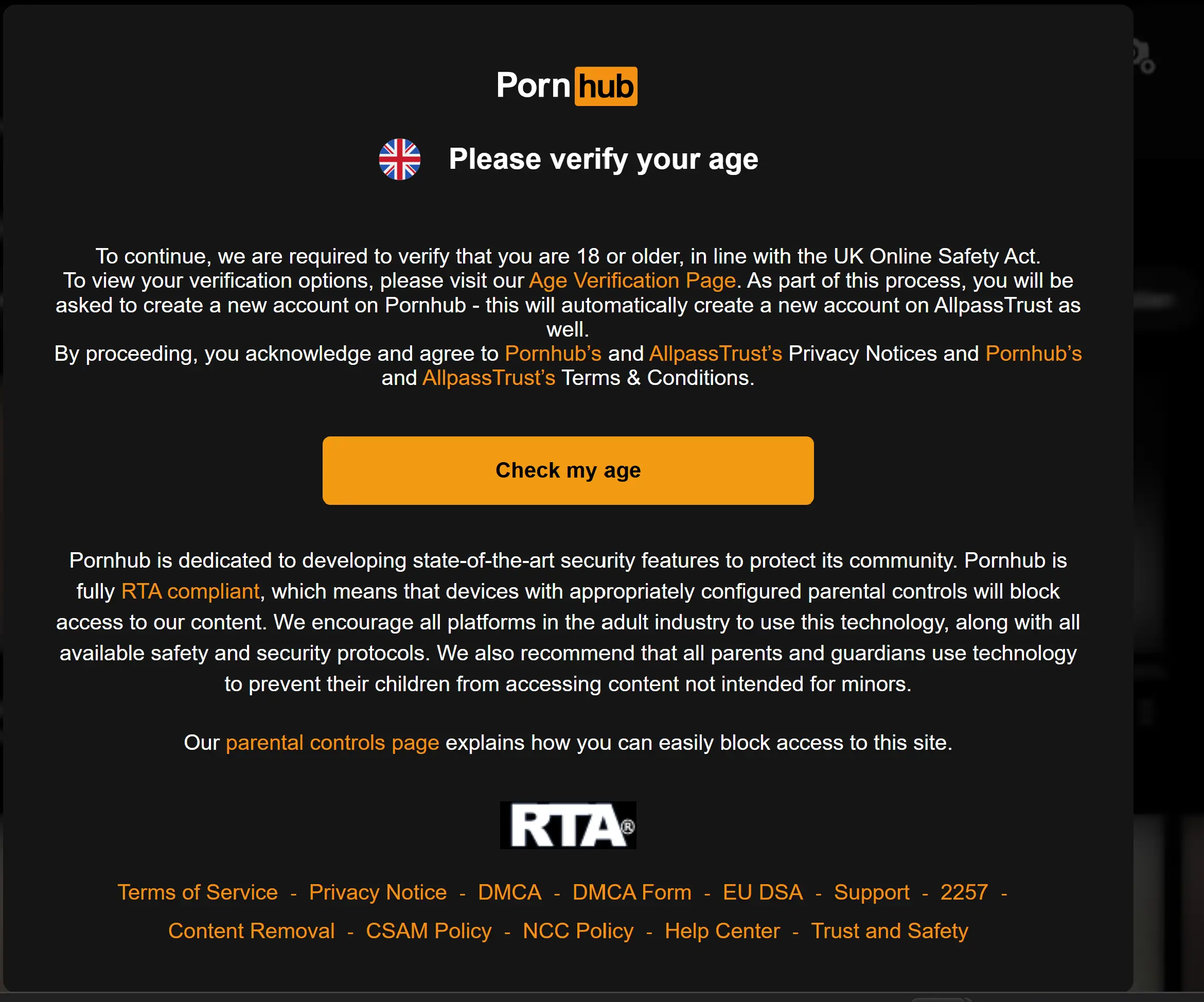 The new age verification rules are in force from today (PornHub)