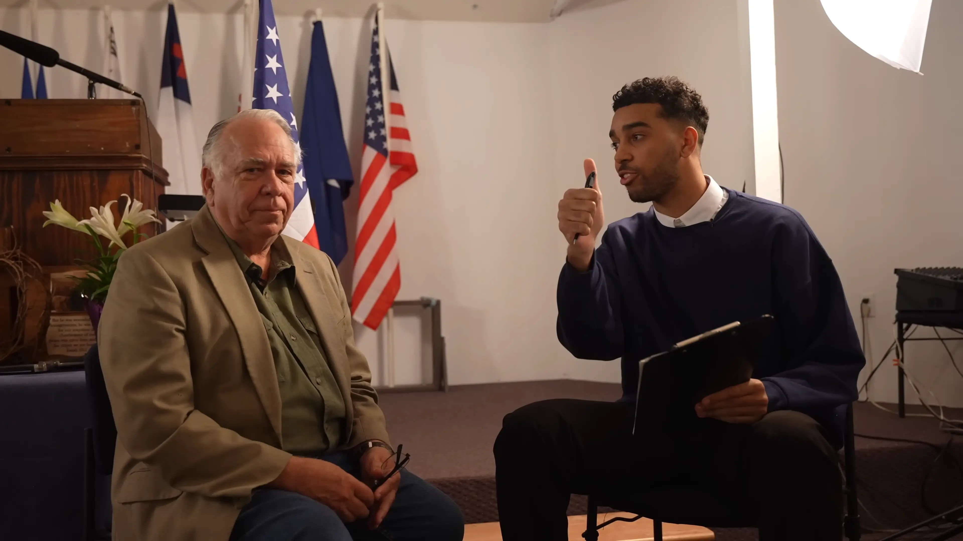 Niko Omilana thoroughly pranked Thomas Robb throughout the course of his interview (YouTube/Niko Omilana)