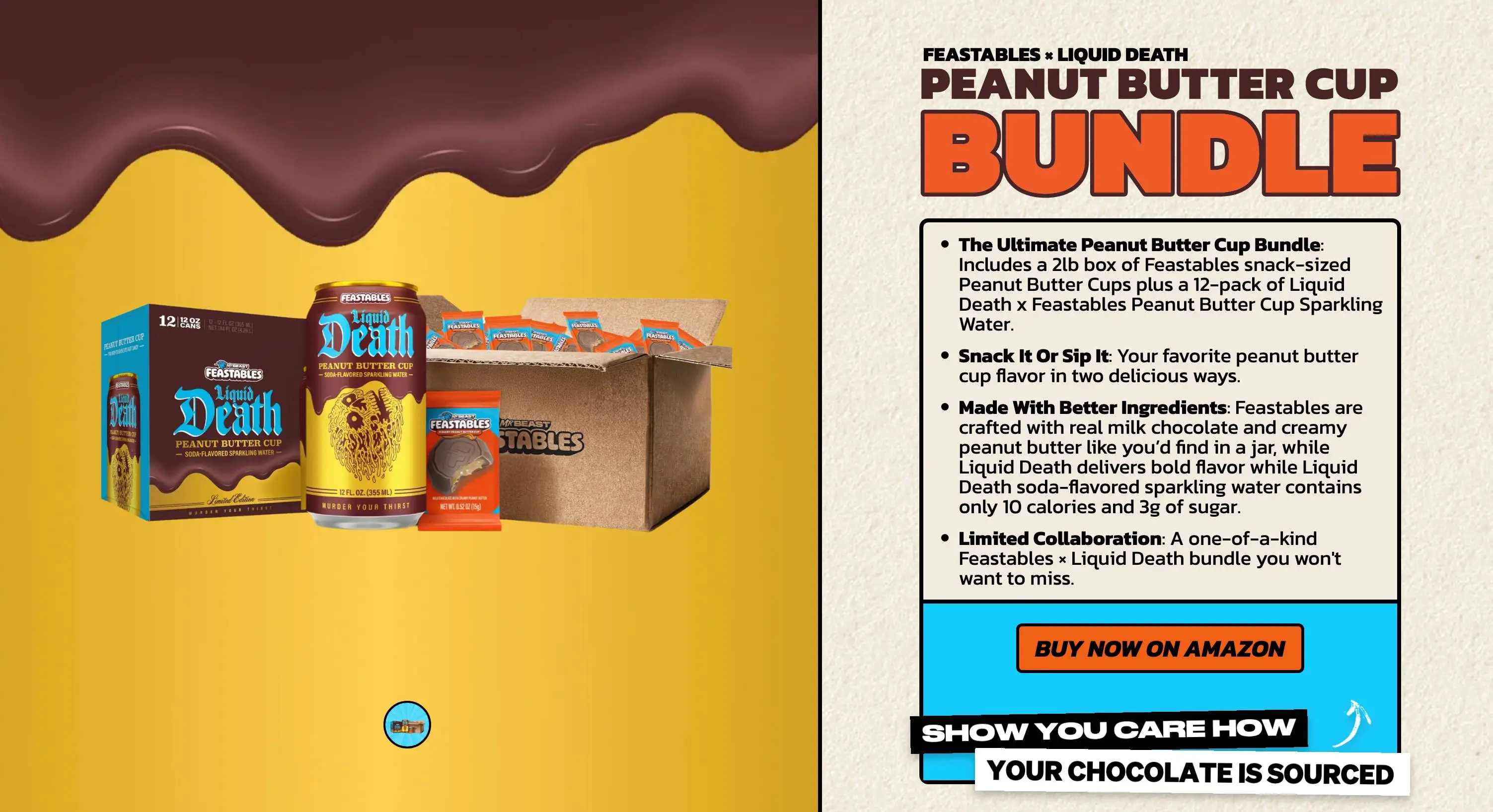 Feastables Peanut Butter Cup Liquid Death might not be for everyone (Feastables.com)