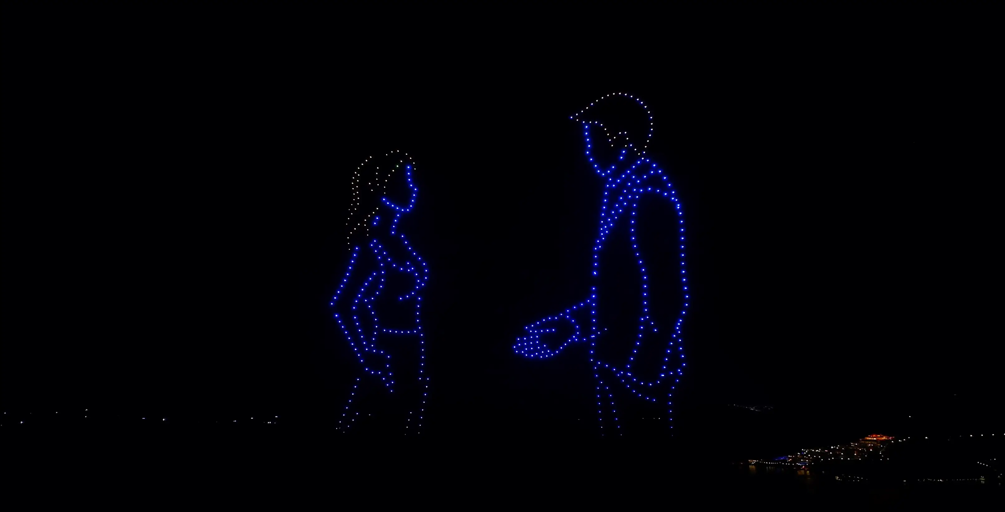 The drones illustrated the couple's love story (Youtube/@Mrwhosetheboss)