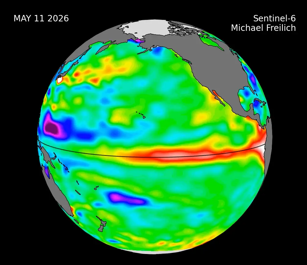 NASA's Sentinel-6 Michael Freilich satellite has spotted the early signs of an El Niño across the Pacific Ocean (NASA/JPL-Caltech)