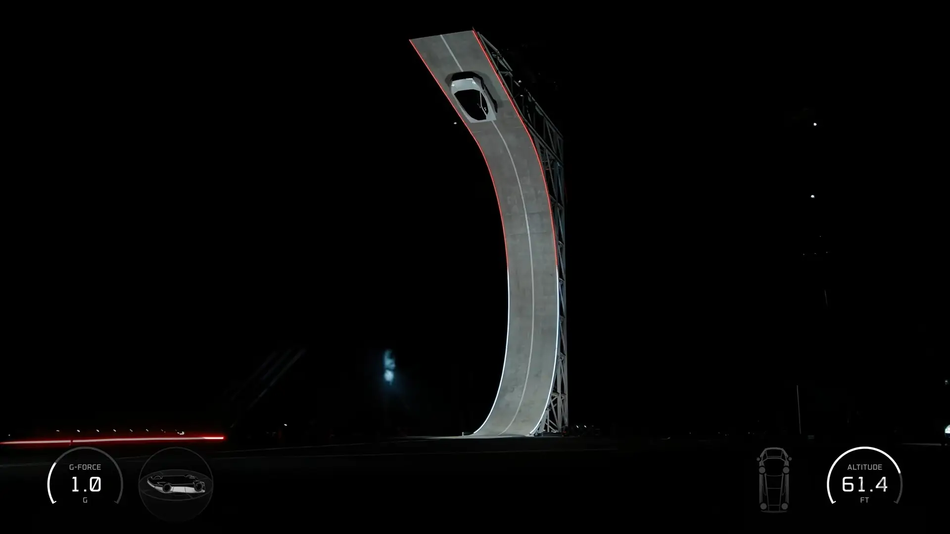Tesla's Roadster employs similar technology in order to drive upside down up the ramp (YouTube/Tesla)