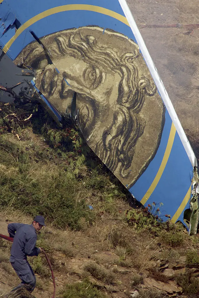 The plane crashed in the rural hillside of Grammatiko, Greece. (Milos Bicanski/Stringer/Getty)