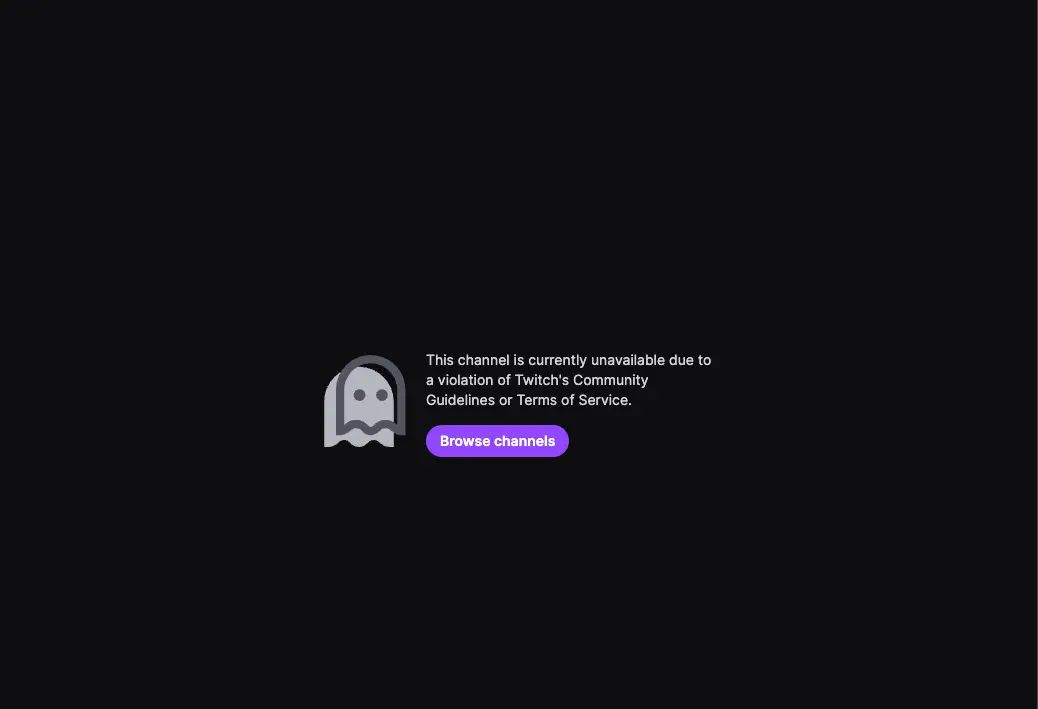 Heading to Lin's profile on Twitch currently provides a message outlining that she has violated the Community Guidelines or Terms of Service (Twitch/ninadaddyisback)
