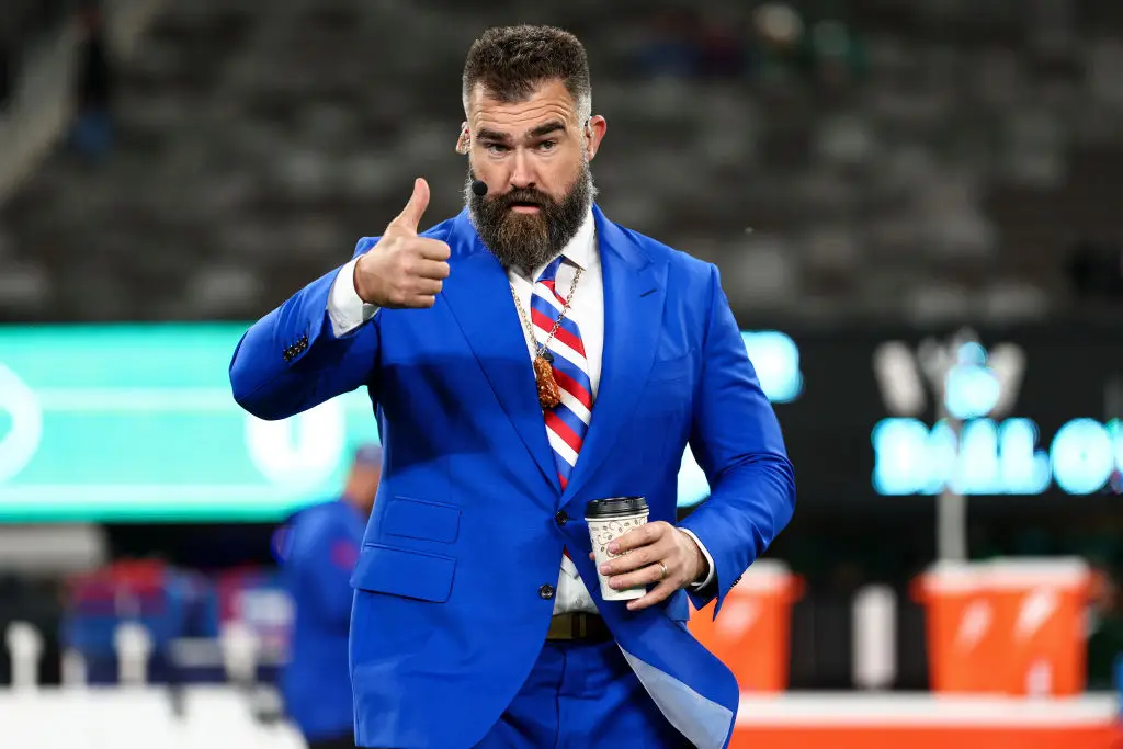 Jason Kelce has asked Garage Beer drinkers to send their pee to AI data centers (Kevin Sabitus/Getty Images)