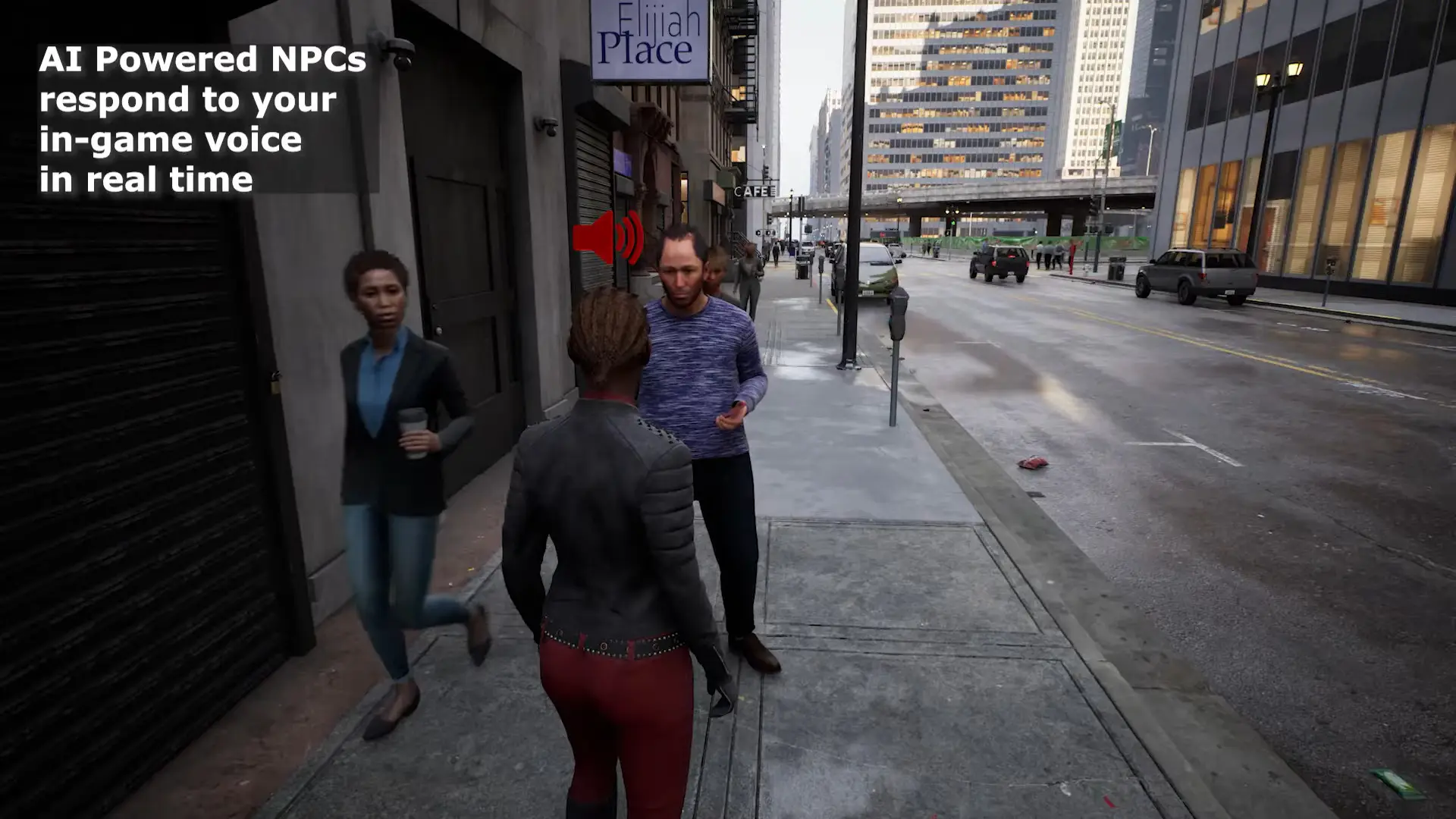 Talking to an AI-powered NPC in the trailer for the Matrix Awakens 'Replica Smart NPCs' demo trailer (Replica Studios/YouTube)