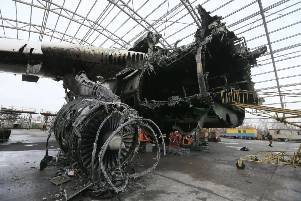 The plane was destroyed by a Russian attack (STR/NurPhoto via Getty Images)