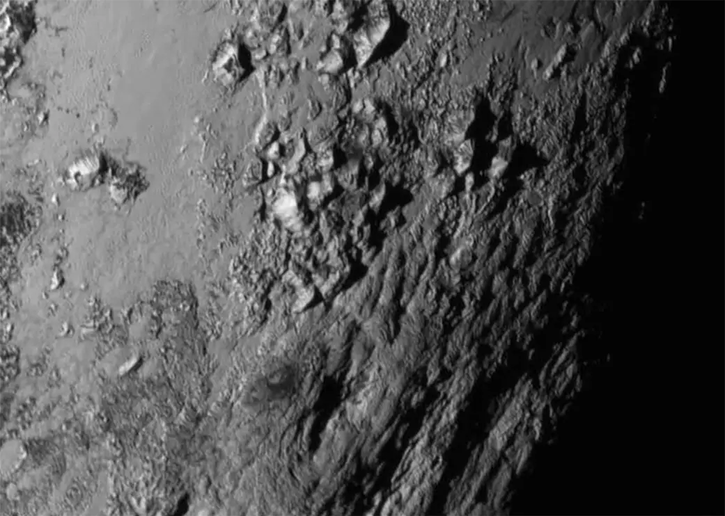 A close-up of Pluto's icy mountains (NASA)