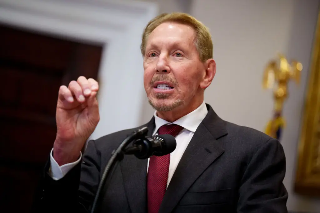 TikTok co-owner Larry Ellison does appear briefly in the documentary, exchanging text messages with Musk (Andrew Harnik/Getty Images)