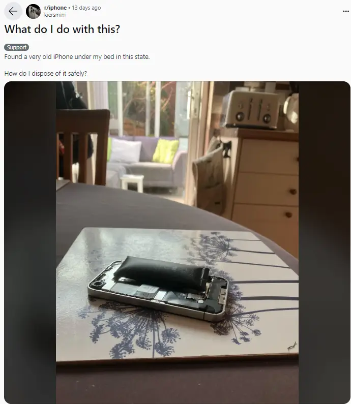 Someone has claimed this battery has swelled up on a very old iPhone.