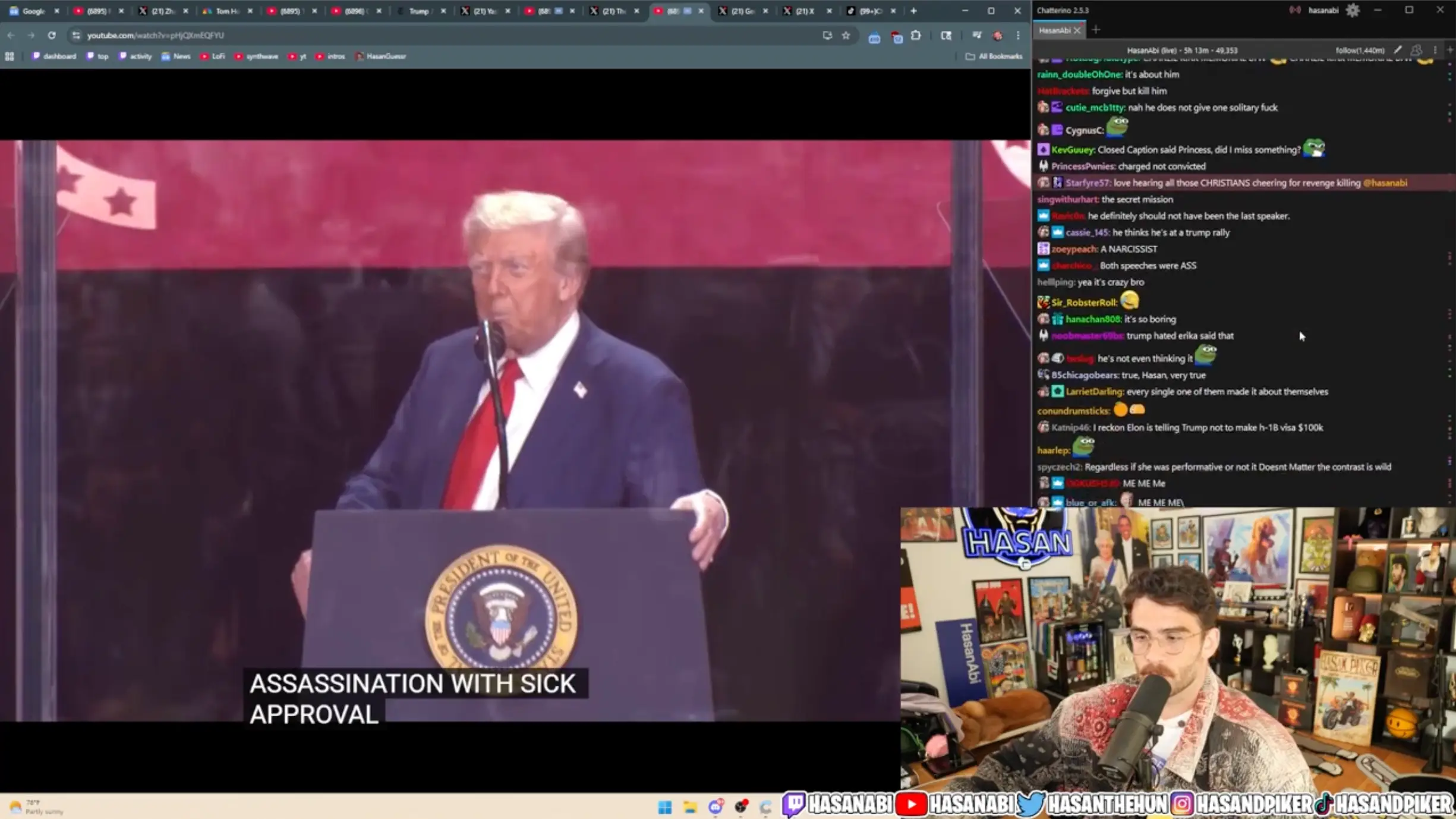 Hasan Piker reacted to Trump's speech (Twitch/@hasanabi)