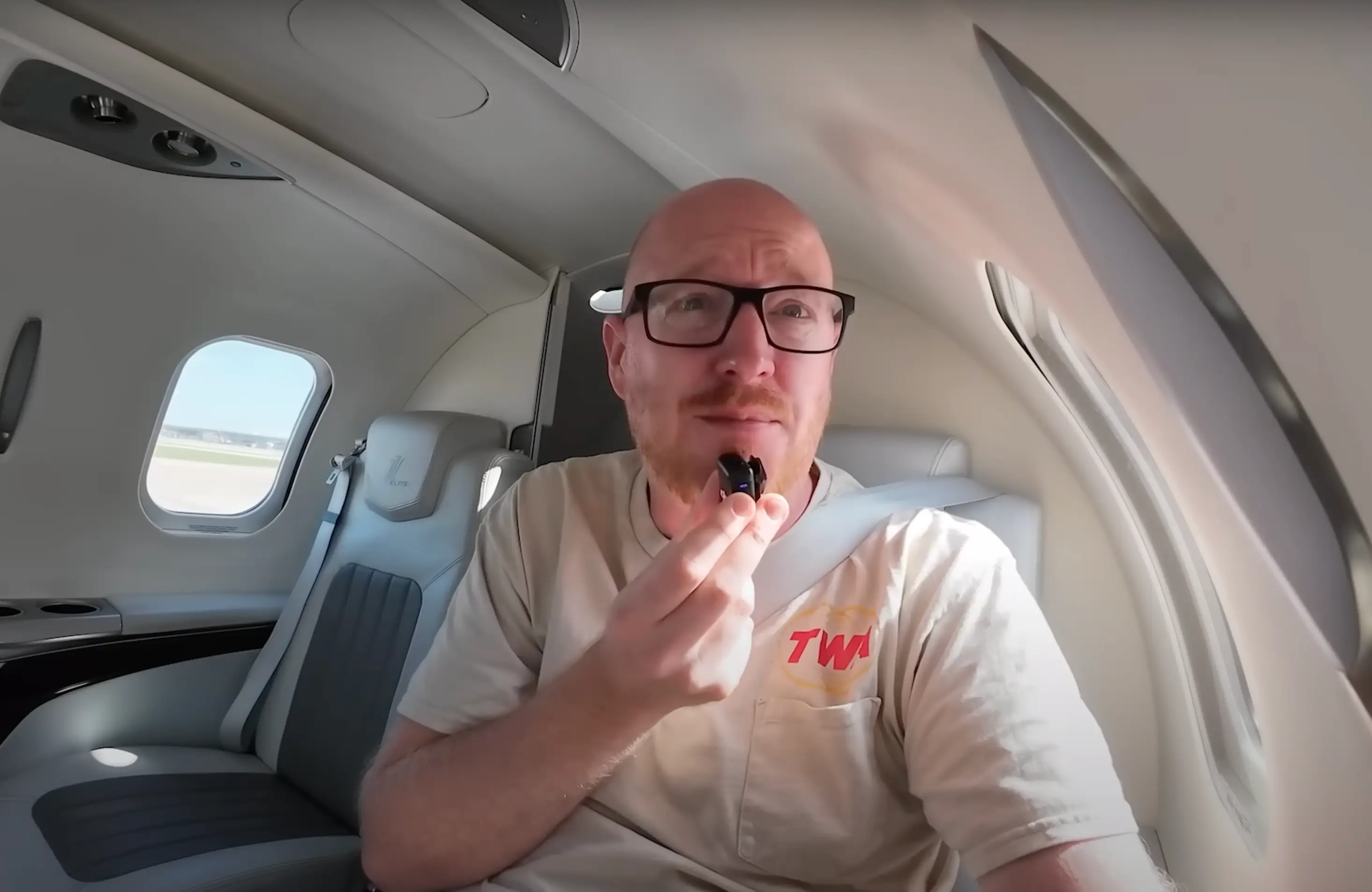 The YouTuber finally got a seat on a four minute flight (YouTube/@noelphilips)