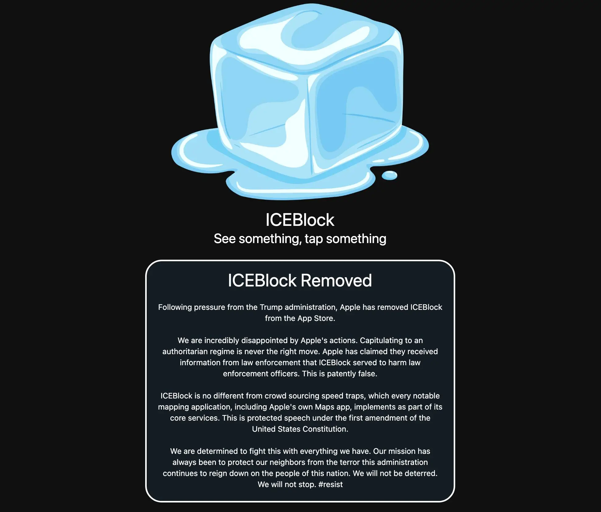 ICEBlock was removed from the Apple App Store in October 2025 (ICEBlock)