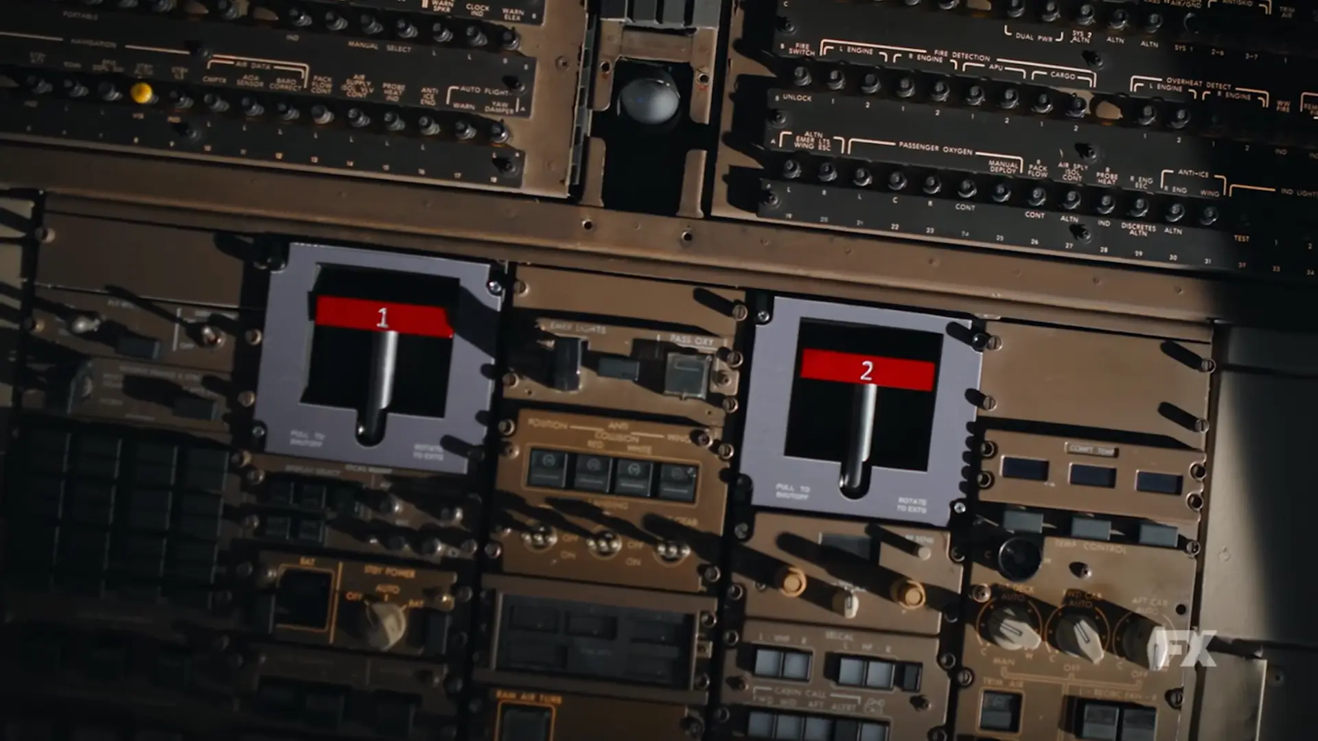 Had Emerson pulled both red handles it would have effectively crashed the plane (YouTube/FX Networks)