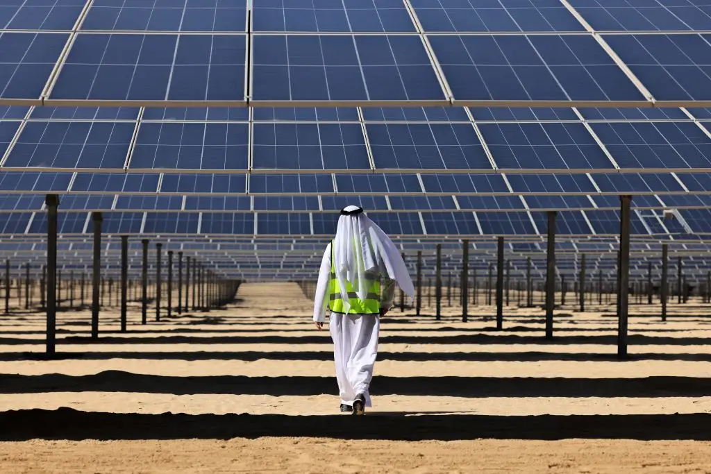 The United Arab Emirates is a prime location for solar energy, yet the black panels could also have an unexpected benefit (Karim Sahib/AFP via Getty Images)