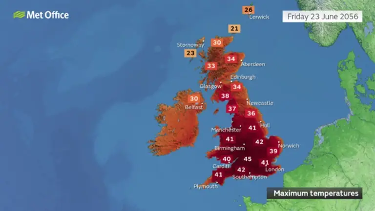 A frightening 'June 2056' heatwave scenario has been proposed by experts at the Met Office (Met Office)