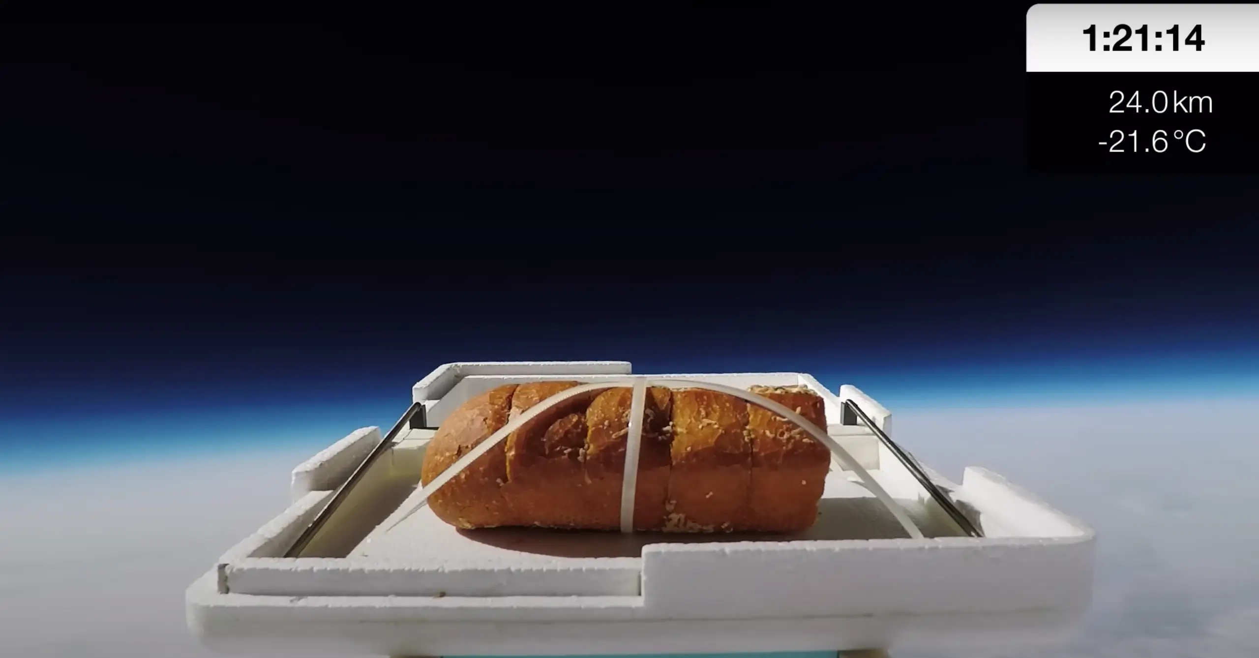 YouTuber Tom Scott sent garlic bread to the 'edge of space' back in 2018 (YouTube/Tom Scott)