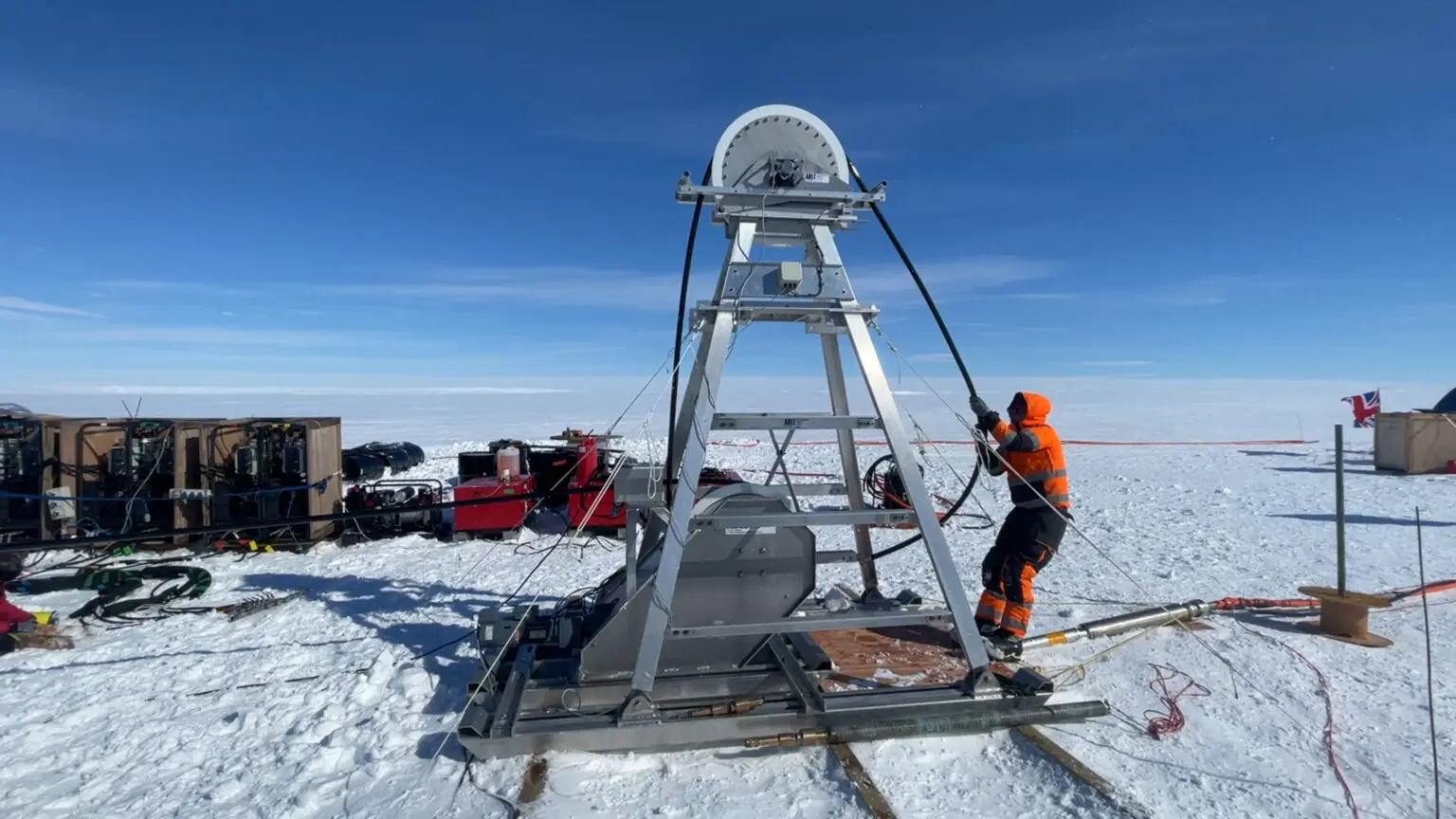 The team of British Antarctic Survey researchers are drilling into the glacier to understand why it's melting (British Antarctic Survey)