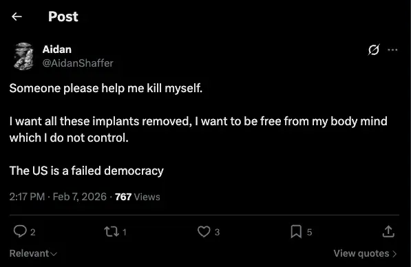 Aidan Shaffer shared a number of concering tweets just a month before his death in police custody (X/AidanShaffer)